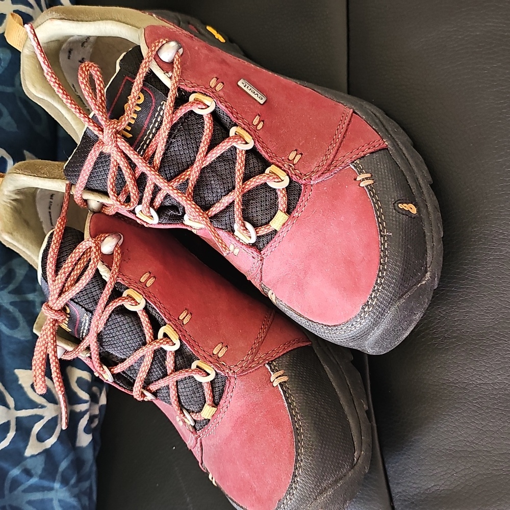 Ahnu Red and Gray Hiking Shoes